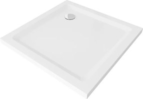 Mexen Flat Квадратен тънък душ корито 100 x 100 см, бял, хромиран сифон - 40101010