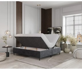 Антрацитно тапицирано двойно легло с място за съхранение 160x200 cm Tate – Maison de Rêve