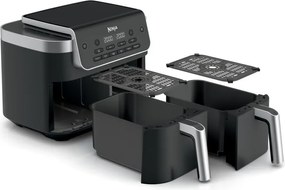 Двоен фритюрник с горещ въздух Ninja Foodi Dual Zone DZ801EU, 2470W, Независими зони за готвене, 7.6 л, 6 програми, 40-240C, Max Crisp, Sync, Сив/Инокс