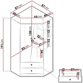 Ъглов гардероб Nero 02 2-door-Natural-White-Gray
