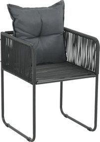 313108 vidaXL Външни столове с възглавнички, 6 бр, полиратан, черни