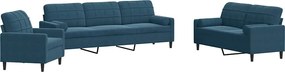 3278460 vidaXL Мека мебел от 3 части с възглавници и болстери син кадифе