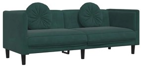372644 vidaXL Диван с възглавници, 3-местен, тъмнозелен, кадифе
