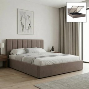 Легло Renata от плат с място за съхранение в бежов цвят 150x200см.