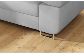 Светлосив кадифен разтегателен ъглов диван с място за съхранение (ляв ъгъл L форма) Anton – ELTAP