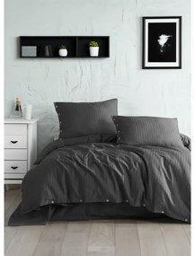 Тъмносиво единично спално бельо от памук Renforcé 140x200 cm Como Striped – Mila Home Luxury
