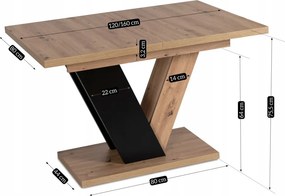 Сгъваема маса за хранене CLARK - дъб, 120-160 cm