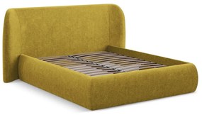 Двойно тапицирано легло с място за съхранение и включена подматрачна рамка 140x200 cm в цвят горчица Hauke – Makamii