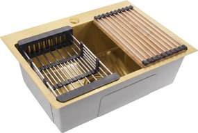 Стоманена мивка с комплект аксесоари 3 бр. REA Liam Brush Gold