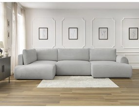 Светлосив разтегателен ъглов диван от рипсено кадифе (десен ъгъл/"U" форма) Lucien – Bobochic Paris