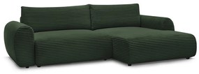 Тъмнозелен разтегателен ъглов диван от рипсено кадифе (десен ъгъл) Lucien – Bobochic Paris
