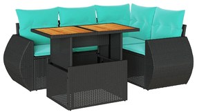 3327256 vidaXL Градински комплект с възглавници, 5 части, черен полиратан