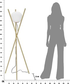 Бяла/златистa подова лампа със стъклен абажур (височина 155 cm) Glamy – Mauro Ferretti