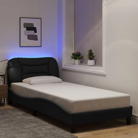 3213671 vidaXL Рамка за легло със светодиод без матрак, Черно, 90x190 см, плат