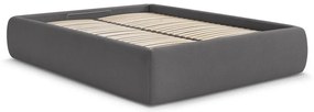 Тъмносиво тапицирано двойно легло без табла с място за съхранение и включена подматрачна рамка 160x200 cm Inera – Bobochic Paris
