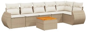 3257346 vidaXL Градински диван с възглавници, 7 части, бежов полиратан