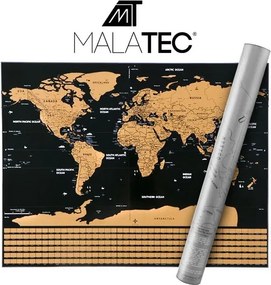 Скреч карта на света с флагове Malatec — Подарък за пътешественици в подаръчен тубус