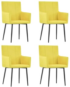 Sonata Трапезни столове с подлакътници, 4 бр, жълти, текстил