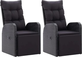 319544 vidaXL Накланящи градински столове с възглавници 2 бр черни полиратан