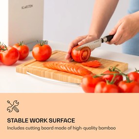 Klarstein Kitano Plus, комплект ножове, 9-части комплект, дървена стойка, банбусова дъска, бял