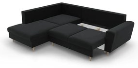 Черен кадифен разтегателен ъглов диван с място за съхранение (ляв ъгъл/L форма) Kyoto – Cosmopolitan Design