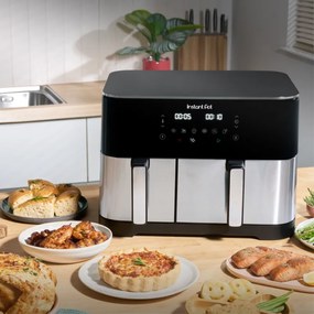 Двоен фритюрник с горещ въздух 8в1 Instant Pot Vortex DUAL SPLIT, 2600W, 11 л, 205°C, EvenCrisp, Синхронизирано готвене, Сензорно управление, Черен/инокс
