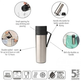 Термо бутилка Brabantia Make&Take 1008487, 500 мл, Двойни стени, Без BPA, Инокс/тъмносив