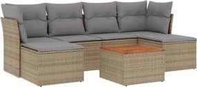 3256101 vidaXL Градински диван с възглавници 7 части бежов микс полиратан