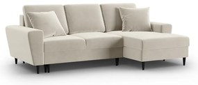 Бежов кадифен разтегателен ъглов диван с място за съхранение (десен ъгъл) Kyoto – Cosmopolitan Design