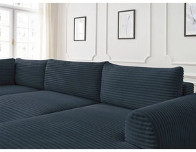 Тъмносин разтегателен ъглов диван от рипсено кадифе (десен ъгъл/"U" форма) Lucien – Bobochic Paris