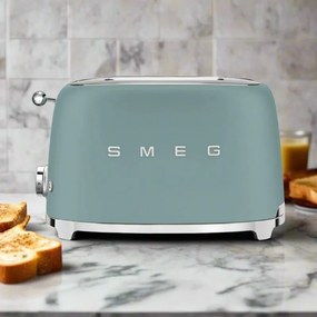 Тостер за хляб SMEG 50's Style TSF01EGMEU, 950W, 2 филии, 6 нива, Тавичка за трохи, Вграден кабел, Неръждаема стомана, Изумрудено зелен