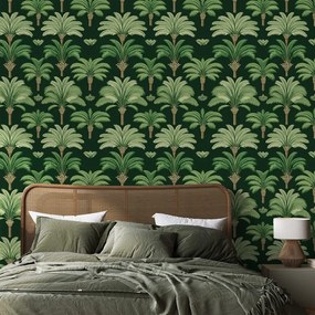 Самозалепващ тапет – Зелени палми на тъмен фон