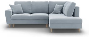 Светлосин кадифен разтегателен ъглов диван с място за съхранение (десен ъгъл/L форма) Kyoto – Cosmopolitan Design
