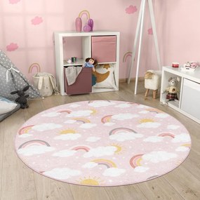 Розов детски килим подходящ за пране ø120 cm Rainbow World – Mila Home
