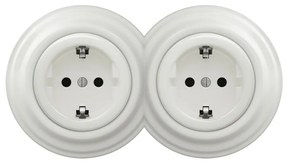 Kliklap - Двойна ретро розетка за дома с рамка SCHUKO 230V/16A бяла