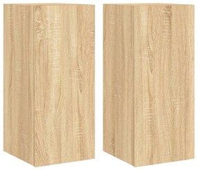 837237 vidaXL Стенни ТВ шкафове с LED лампи, 2 бр, сонома дъб, 30,5x35x70 см