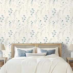 Фототапет – Нежни сини цветчета на бежово