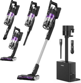 Вертикална прахосмукачка 2в1 Eureka NEC490, 350W, LED дисплей и светлина на четката, Single Cyclone, 60 мин, Станция за самоизпразване и зареждане, Черен