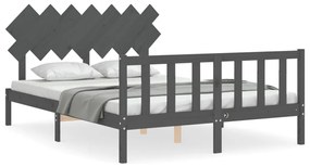 3193473 vidaXL Рамка за легло с табла сива 5FT King Size масивно дърво