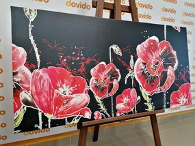 Картина на платно – Червени макове на черен фон