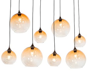 Висяща лампа в стил арт деко тъмно бронзова с кехлибарено стъкло 8-светлина - Sandra