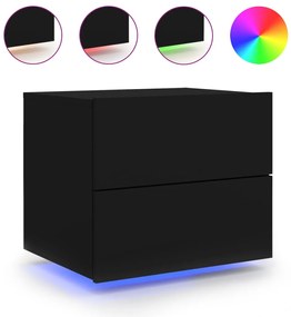 836814 vidaXL Нощно шкафче за стена с LED светлини, черно
