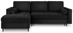 Ъглов разтегателен диван от черно кадифе , ляв ъгъл Santo - Milo Casa