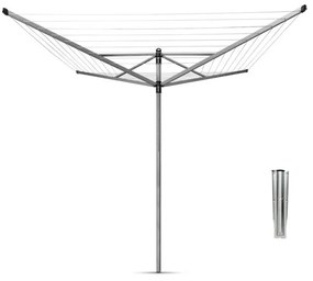 Външен простор Brabantia Lift-O-Matic 90300266, 40 м, Регулируема височина, Метален шиш за вкопаване, Калъф, Торба с щипки, Резистентен на корозия, Инокс