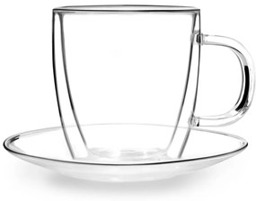 Комплект от 2 стъклени чаши с двойна стена и чинийка, 250 ml Amo - Vialli Design