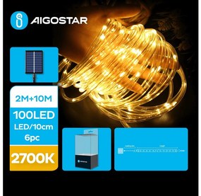 Aigostar - LED соларни коледни лампички 100xLED/8 функции 12 м IP65 топло бял