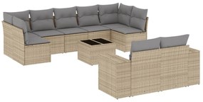 3255366 vidaXL Градински диван с възглавници, 10 части, бежов полиратан