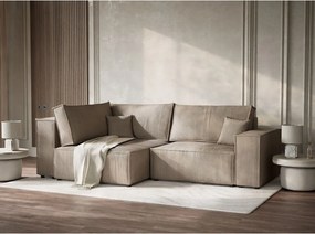 Бежов сгъваем/с място за съхранение ъглов диван от рипсено кадифе (ляв ъгъл/L форма) Tonga – Maison de Rêve