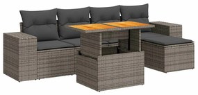 3327364 vidaXL Градински диван с възглавници, 6 части, полиратан, сив