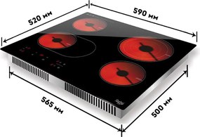 Стъклокерамичен котлон за вграждане ZEPHYR ZP 1445 IR4, 6700W, Инфрачервен нагревател, Четворен, Черен